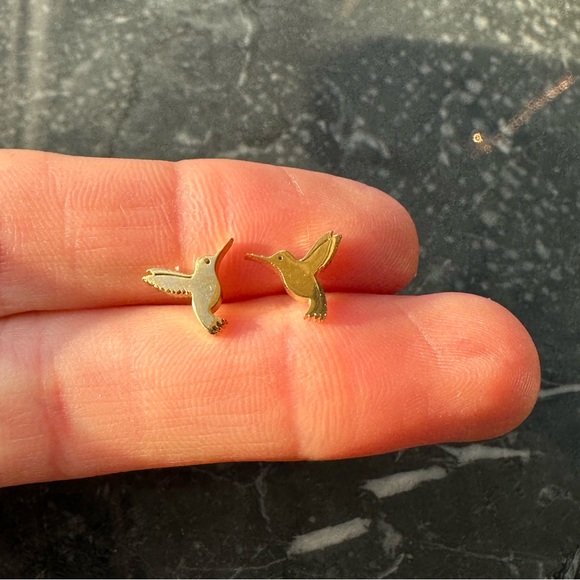 GOLD Hummingbird Mini Stainless Steel Stud Earrings With Gift Bag - Picture 3 of 6